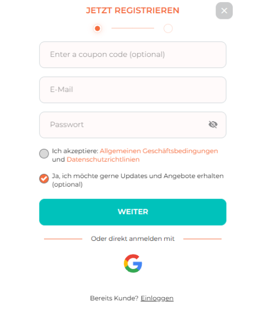 Spininio Anmeldung